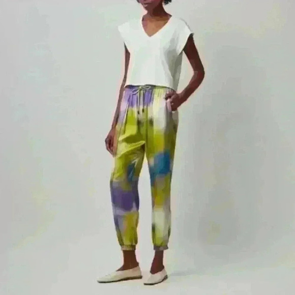 Zara die-dye silky joggers Yellow Orange Pants  Lightweight size S - Picture 4 of 8